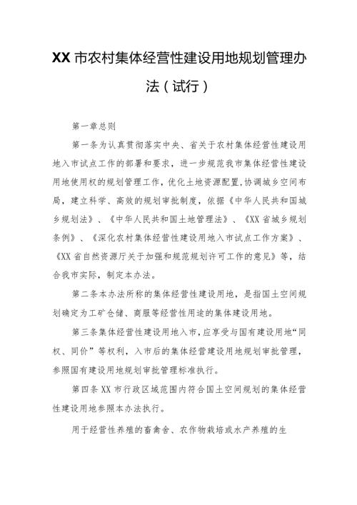 XX市农村集体经营性建设用地规划管理办法.docx