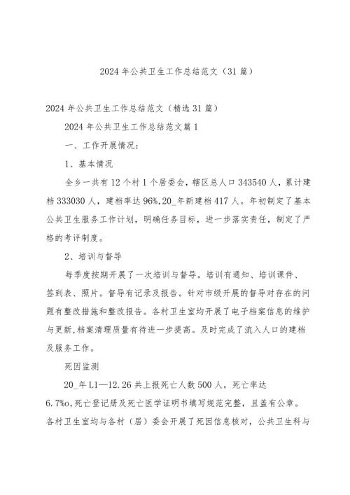 2024年公共卫生工作总结范文（31篇）.docx