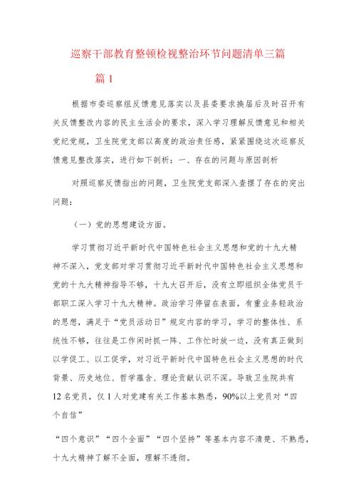 巡察干部教育整顿检视整治环节问题清单三篇.docx
