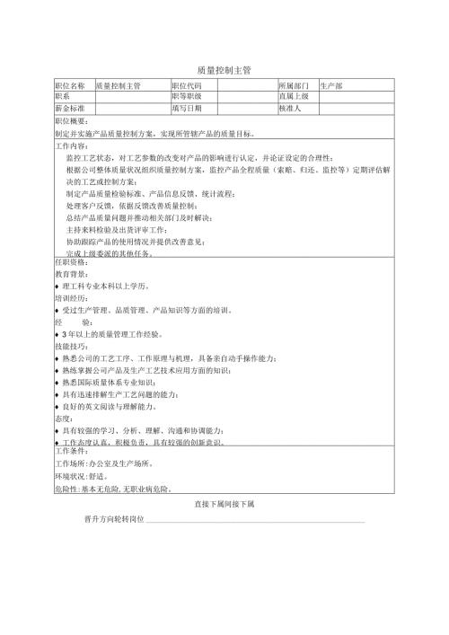 质量控制主管岗位职责.docx
