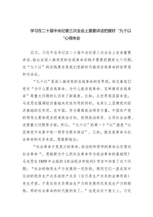 学习在二十中央纪委三次全会上重要讲话把握好“九个以“心得体会(五篇合集）.docx