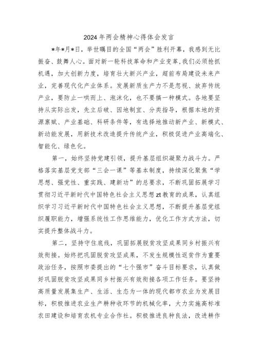 2024年两会精神心得体会发言.docx