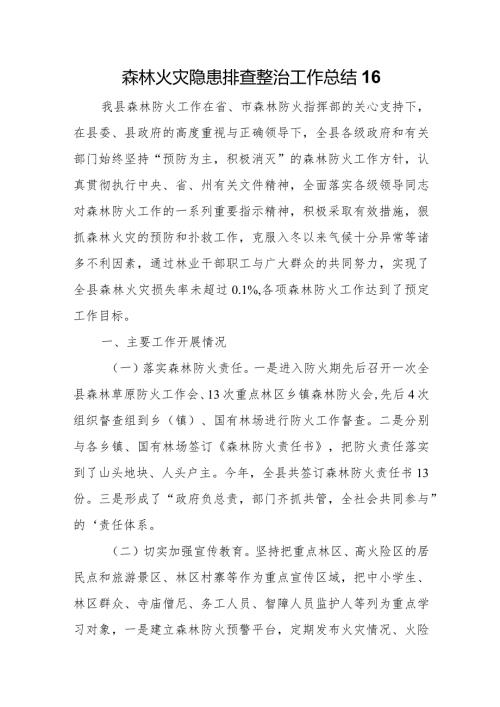 森林火灾隐患排查整治工作总结16.docx