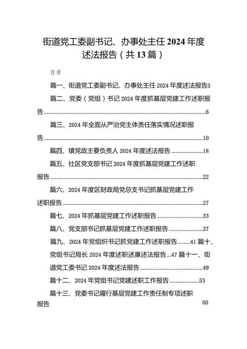 街道党工委副书记、办事处主任2024述法报告(13篇合集）.docx
