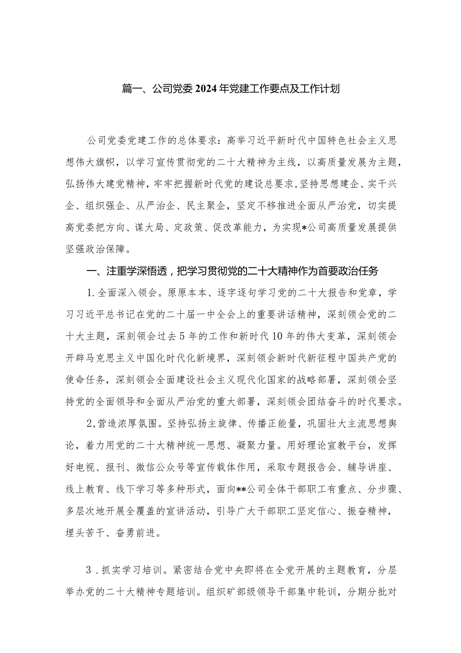 公司党委2024年党建工作要点及工作计划12篇供参考.docx_第2页
