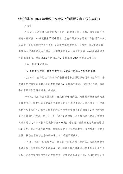 组织部长在2024年组织工作会议上的讲话发言.docx