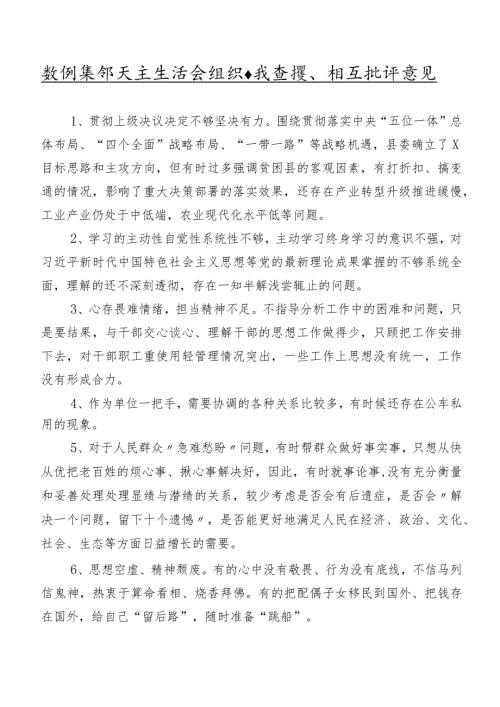 数例集锦民主生活会组织自我查摆、相互批评意见.docx