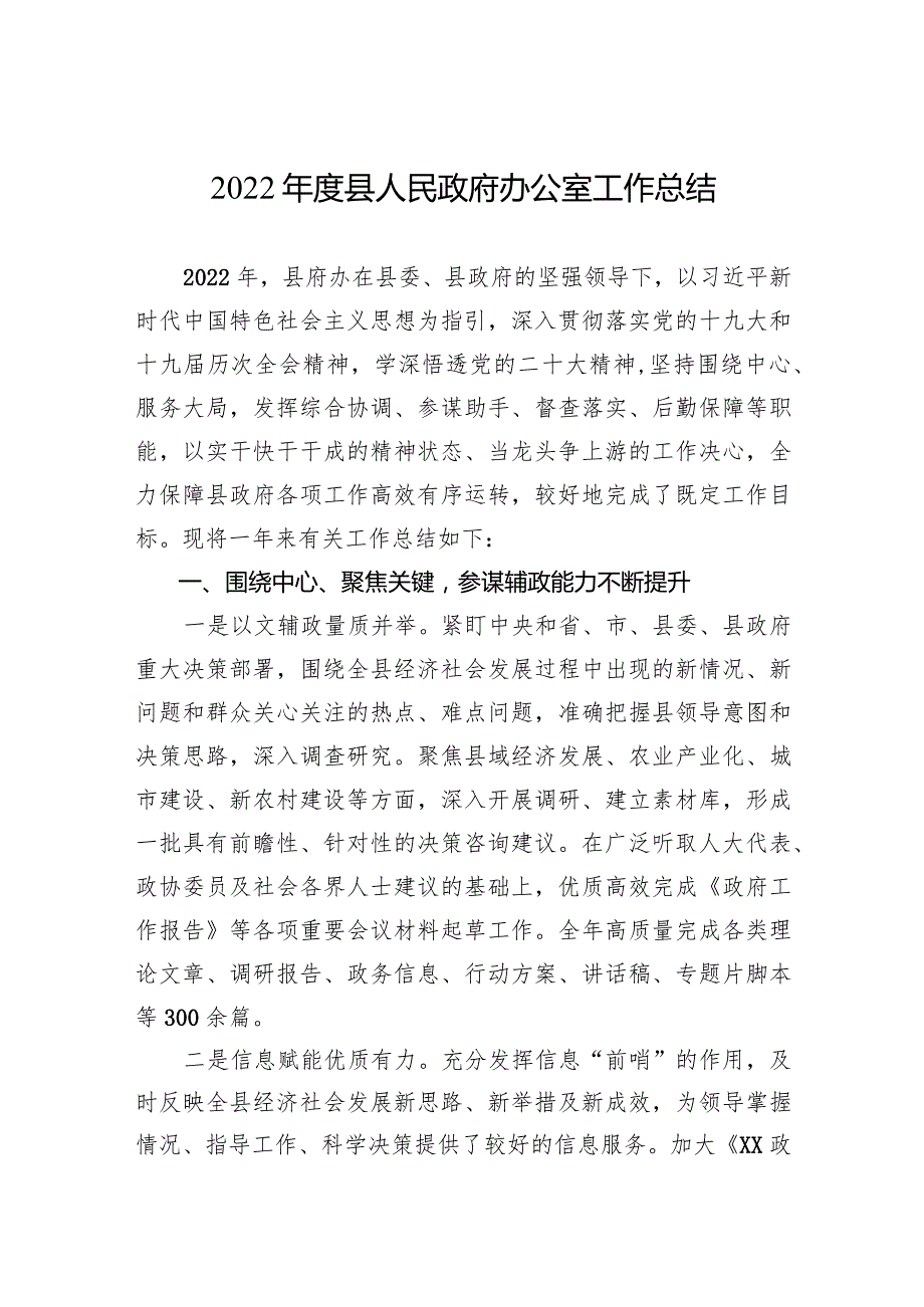 2022县人民政府办公室工作总结.docx_第1页