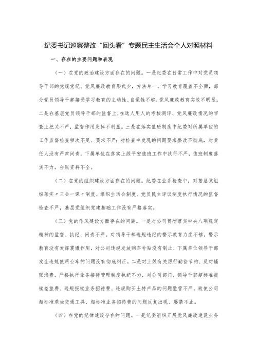 纪委书记巡察整改“回头看”专题民主生活会个人对照材料.docx