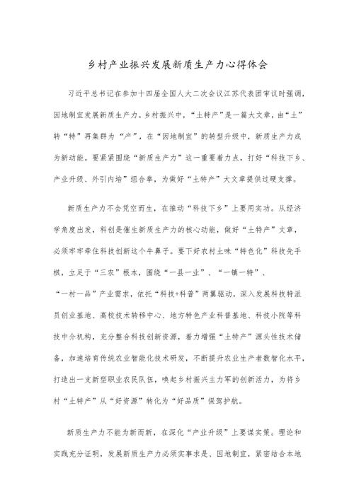 乡村产业振兴发展新质生产力心得体会.docx