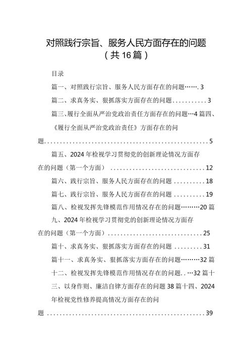 对照践行宗旨、服务人民方面存在的问题16篇完整版.docx