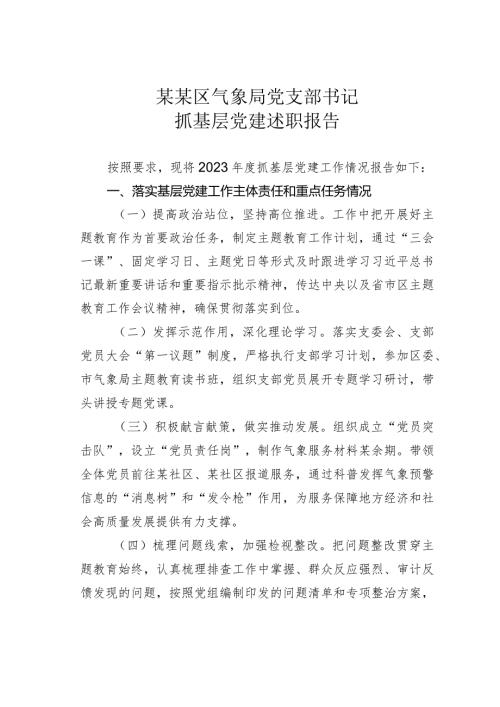 某某区气象局党支部书记抓基层党建述职报告.docx