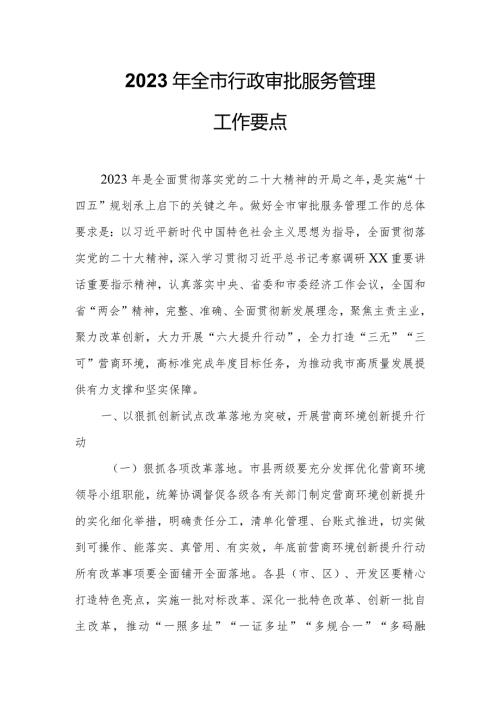 2023年全市行政审批服务管理工作要点.docx