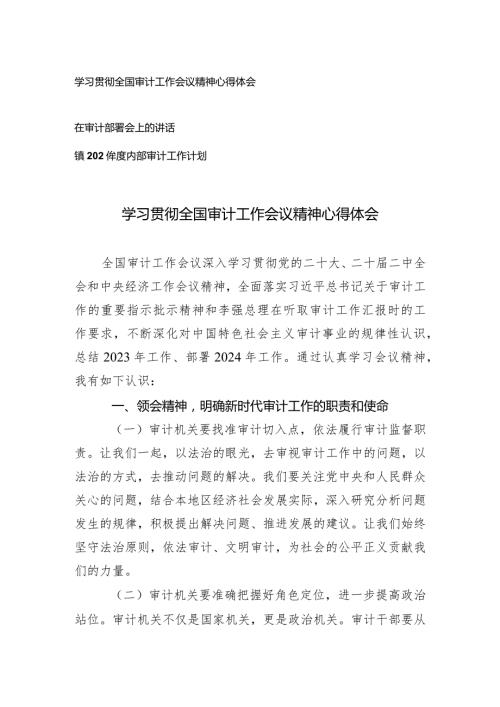 （3篇）学习贯彻全国审计工作会议精神心得体会审计部署会上的讲话及工作计划.docx