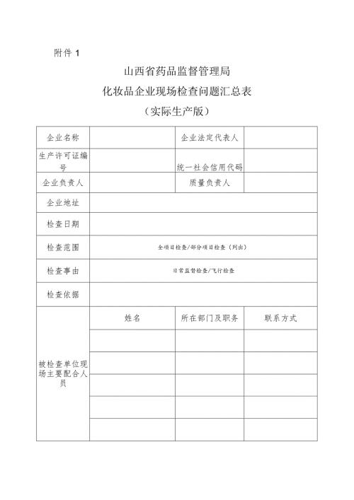 《化妆品企业现场检查问题汇总表》（实际生产版）.docx