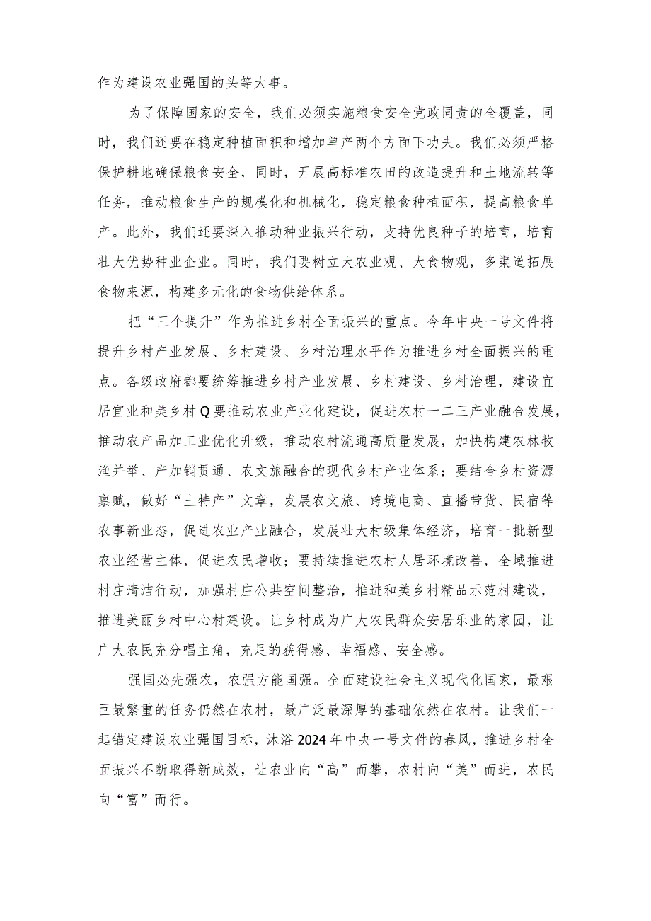 （10篇）落实2024年中央一号文件精神心得体会发言.docx_第2页
