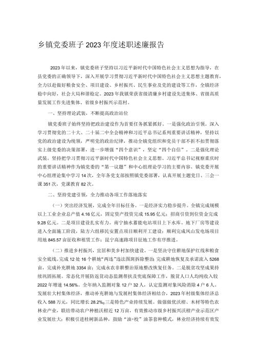 乡镇党委班子2023述职述廉报告.docx