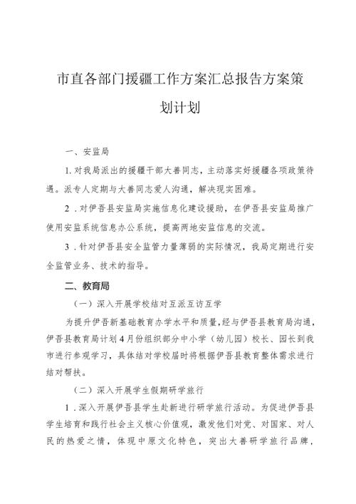 市直各部门援疆工作方案汇总报告方案策划计划.docx
