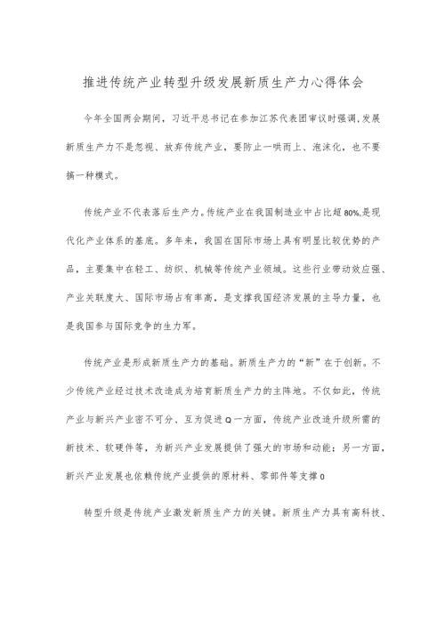 推进传统产业转型升级发展新质生产力心得体会.docx