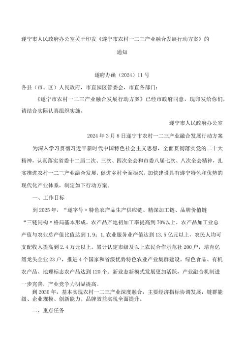 《遂宁市农村一二三产业融合发展行动方案》.docx