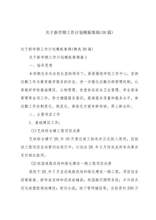 关于新学期工作计划模板集锦（30篇）.docx