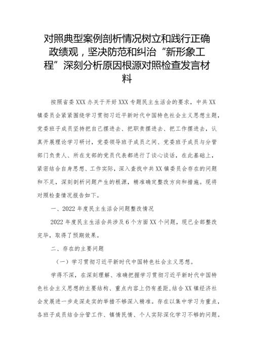 对照典型案例剖析情况树立和践行正确政绩观坚决防范和纠治“新形象工程”深刻分析原因根源对照检查发言材料.docx