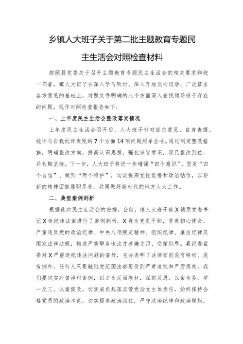 乡镇人大班子关于第二批主题教育专题民主生活会对照检查（典型案例+政绩观+意识形态+民族团结）.docx