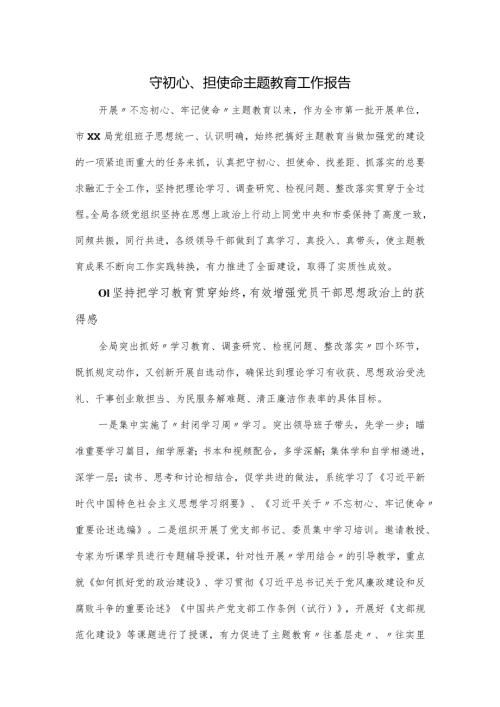 守初心、担使命主题教育工作报告.docx