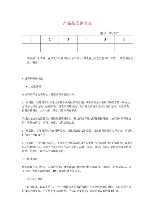 产品品尝调查表模板.docx
