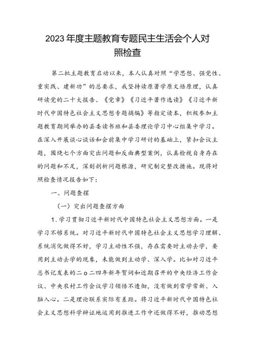 2023主题教育专题民主生活会个人对照检查(1).docx