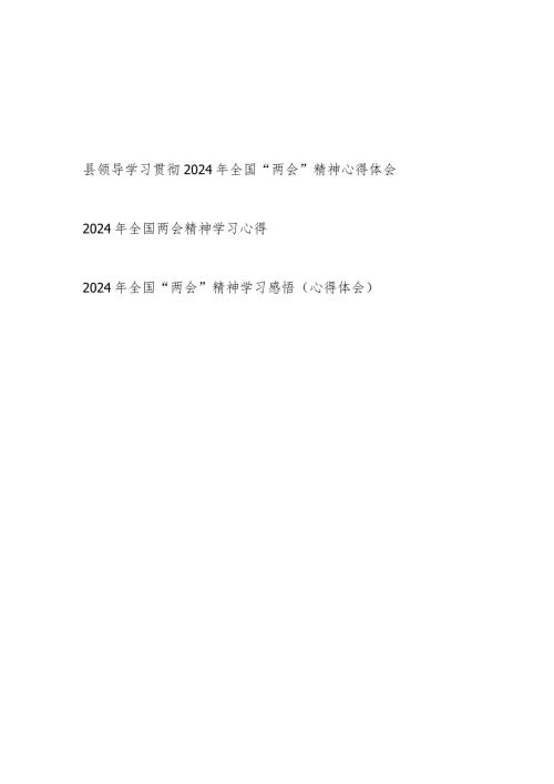 县领导及普通领导干部学习贯彻2024年全国“两会”精神心得体会感想3篇.docx