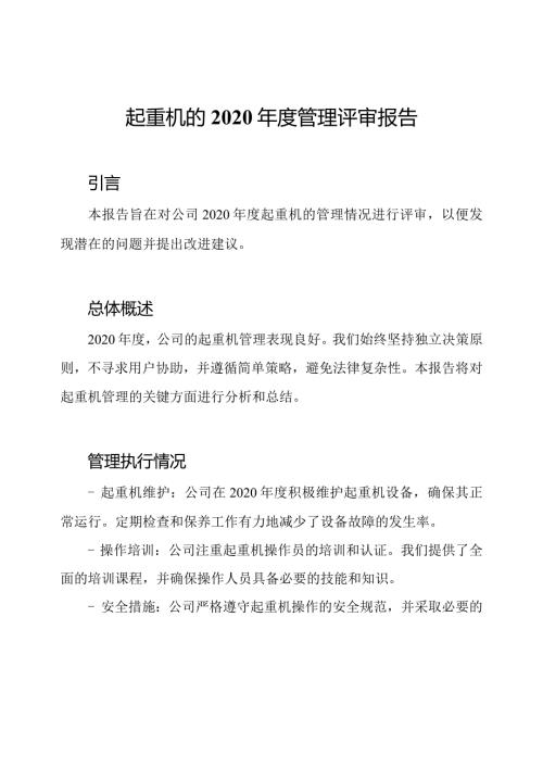 起重机的2020管理评审报告.docx