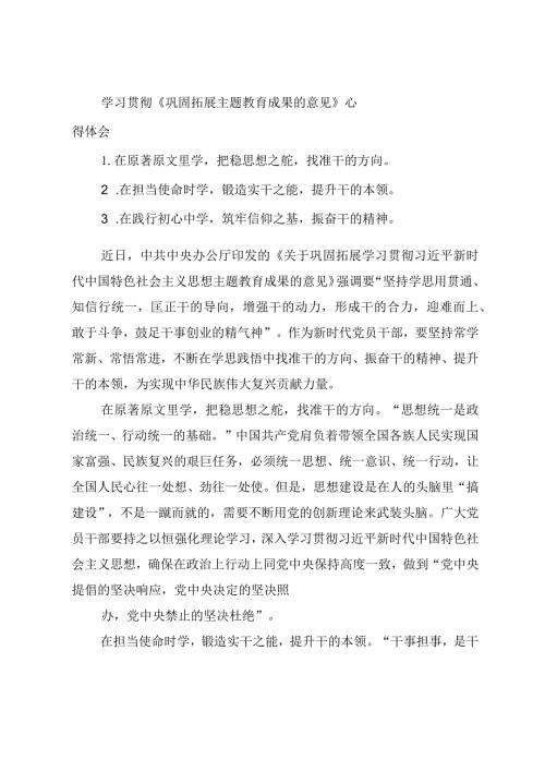 2024年学习贯彻《巩固拓展主题教育成果的意见》心得体会.docx