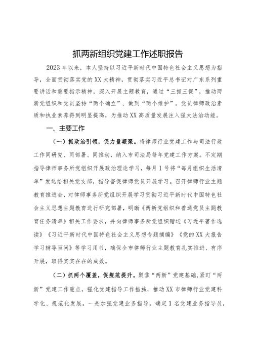 市司法局2023年抓两新组织党建工作述职报告.docx