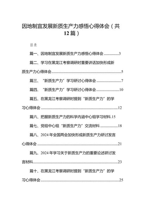 因地制宜发展新质生产力感悟心得体会12篇（详细版）.docx