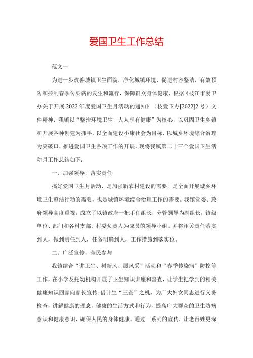 镇爱国卫生工作总结.docx