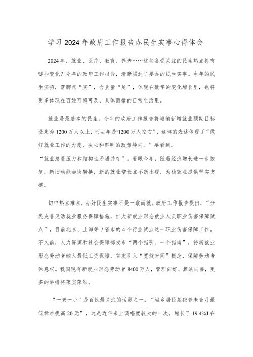 学习2024年政府工作报告办民生实事心得体会.docx