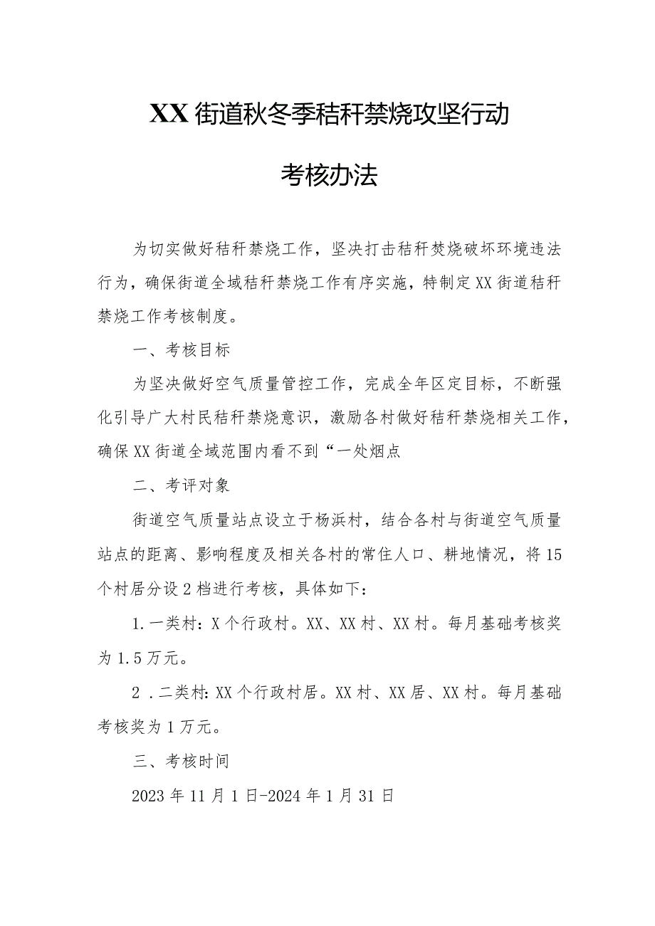 XX街道冬季秸秆禁烧攻坚行动考核办法.docx_第1页