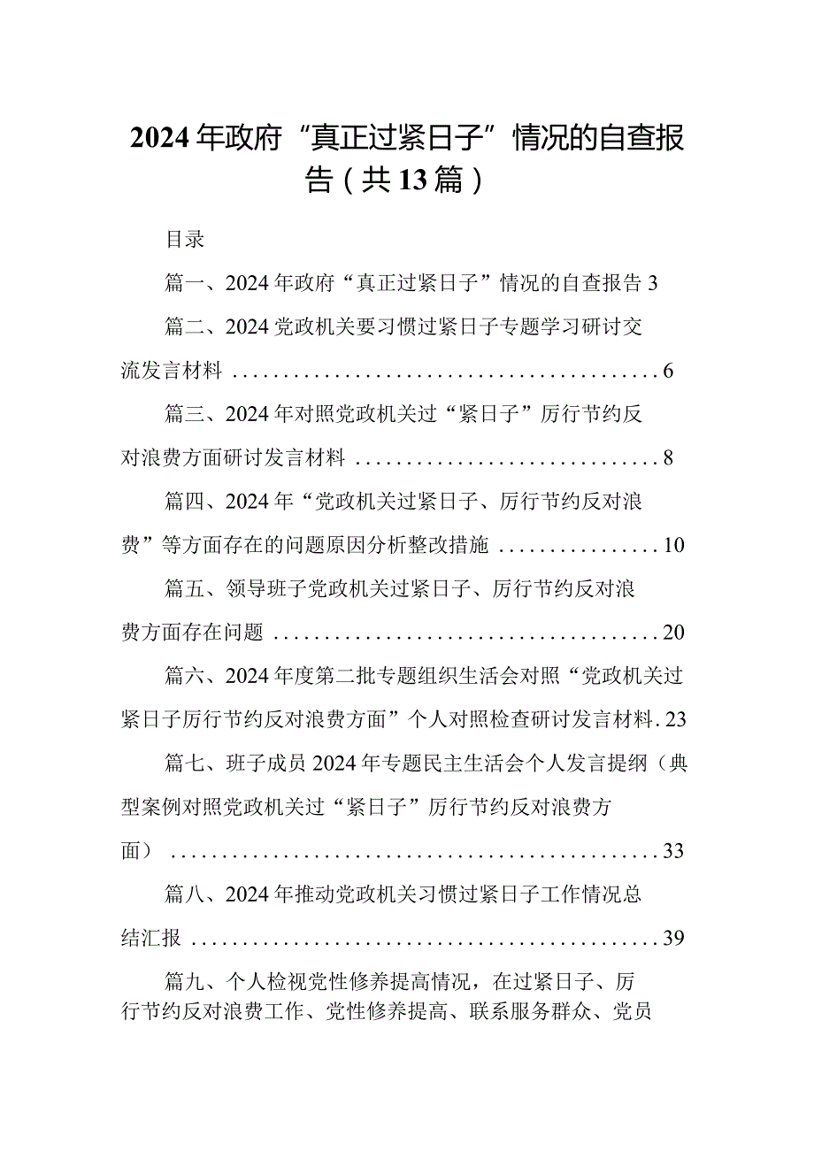 2024年政府“真正过紧日子”情况的自查报告（共13篇）.docx_第1页