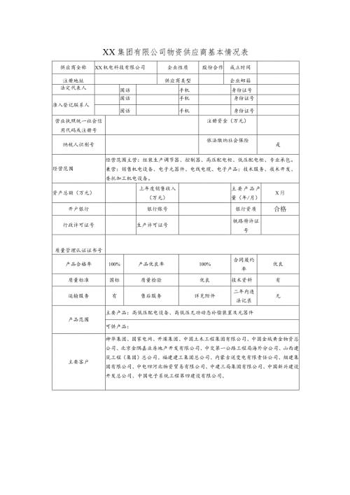 XX集团有限公司物资供应商基本情况表（2024年）.docx