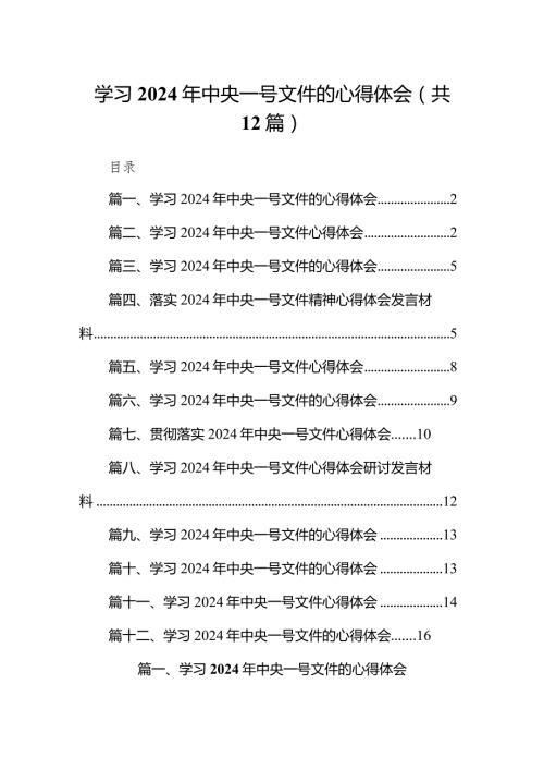 学习2024年中央一号文件的心得体会12篇(最新精选).docx