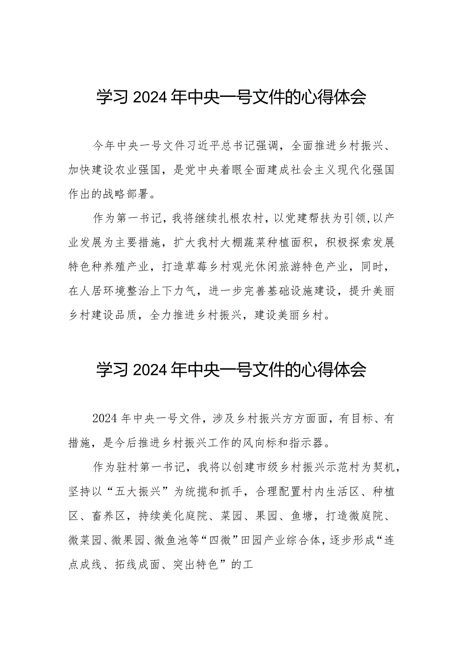 驻村干部学习2024年中央一号文件的心得感悟十四篇.docx_第1页