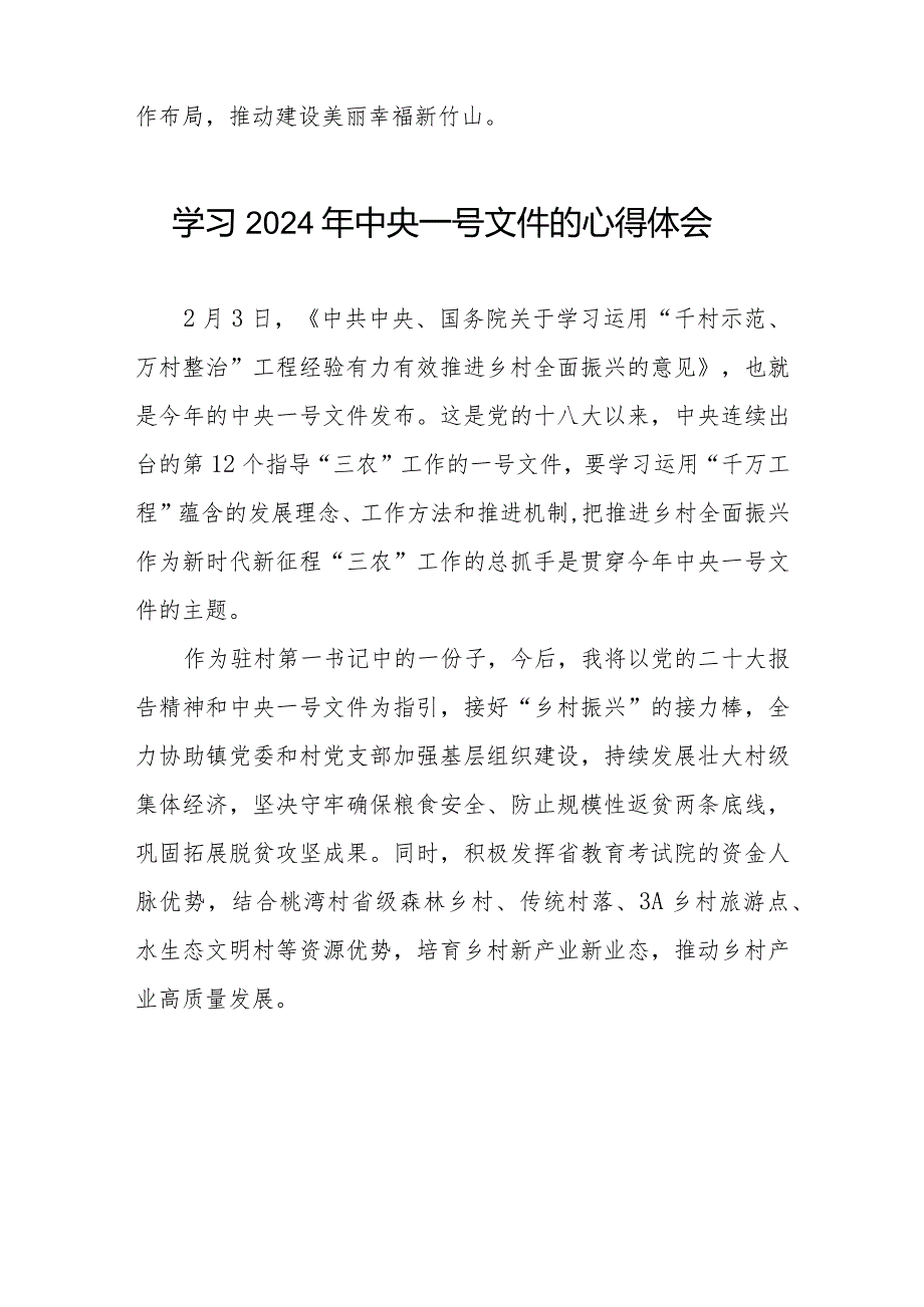 驻村干部学习2024年中央一号文件的心得感悟十四篇.docx_第2页