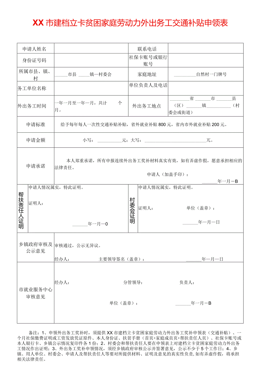 贫困家庭劳动力外出务工交通补贴申领表.docx_第1页