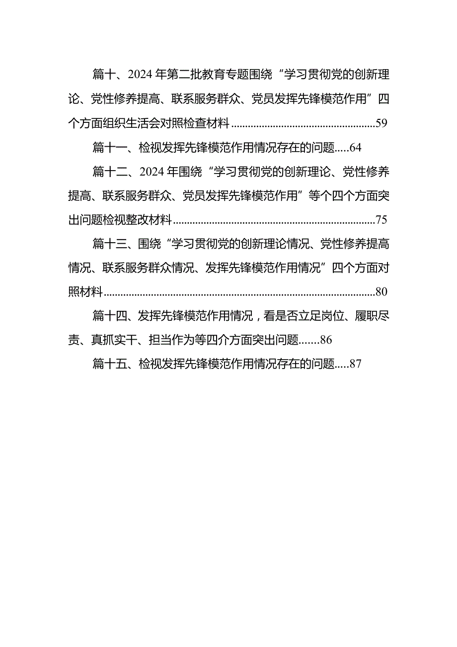 学习党的创新理论、党性修养提高、联系服务群众情况、挥先锋模范作用个人检视检查发言材料最新精选版【15篇】.docx_第2页