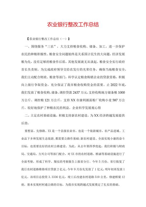 农业银行整改工作总结.docx