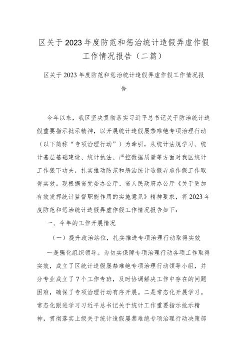 区关于2023防范和惩治统计造假弄虚作假工作情况报告(二篇).docx