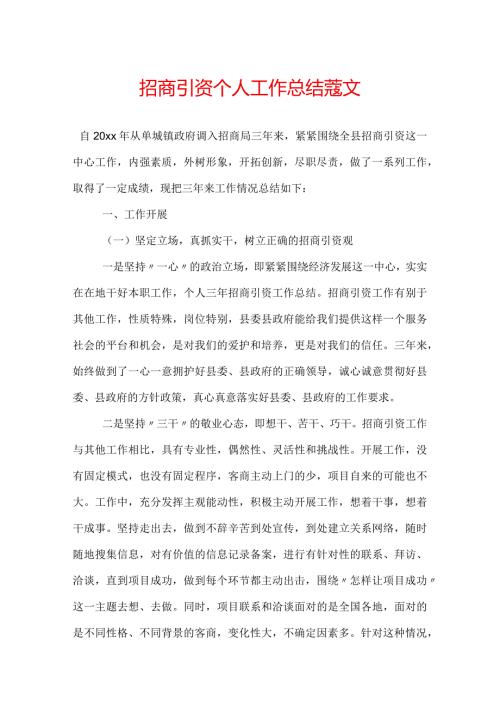 招商引资个人工作总结范文.docx