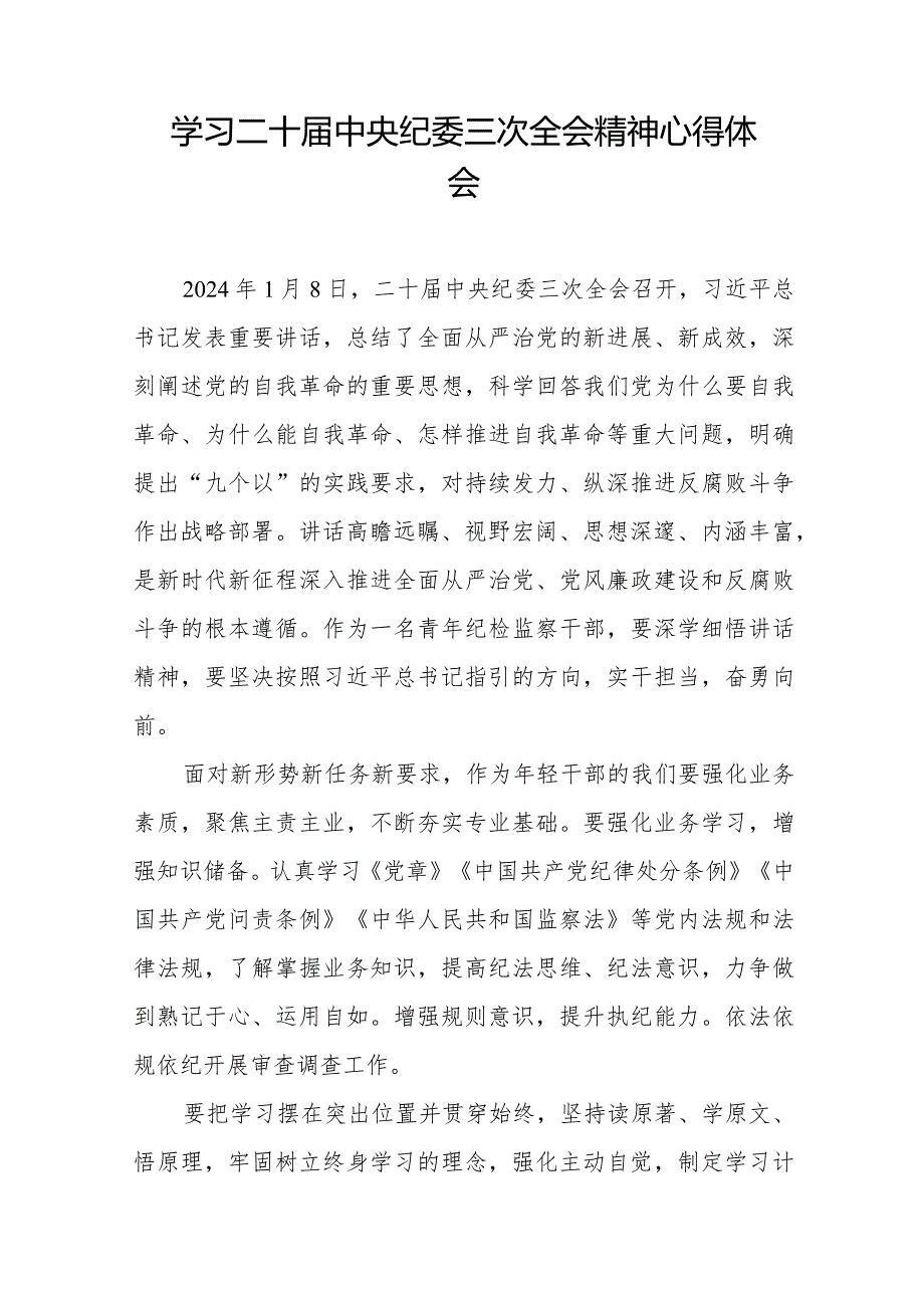 纪检干部关于学习二十中央纪委三次全会精神的心得体会(25篇).docx_第3页