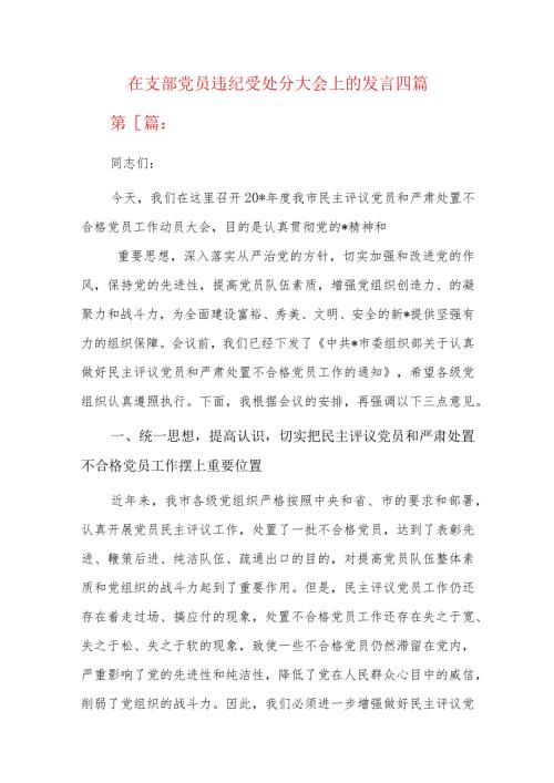 在支部党员违纪受处分大会上的发言四篇.docx